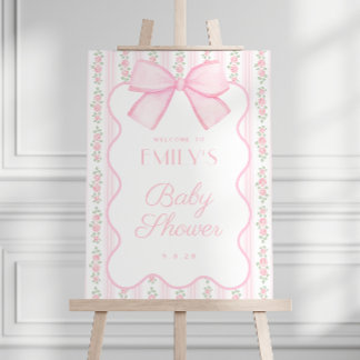 Affiche de bienvenue de Baby shower vintage rose B