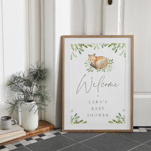 Affiche de bienvenue de Baby shower Woodland Fox