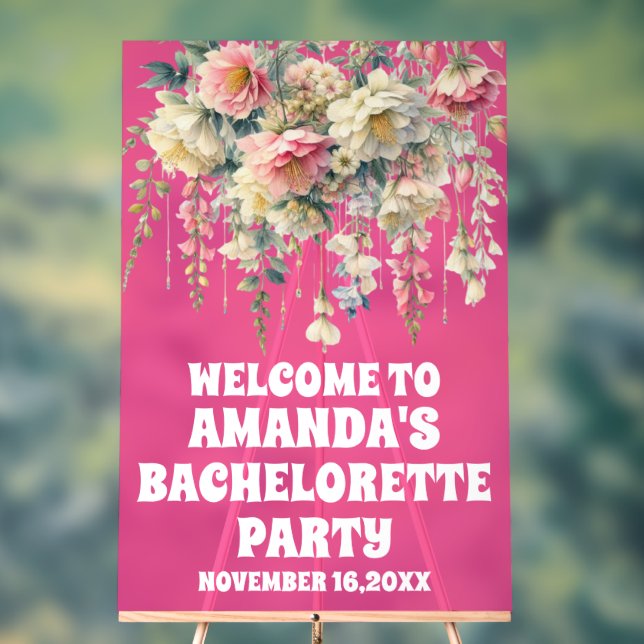 Affiche de bienvenue de bachelorette florale rose  (Neutre)