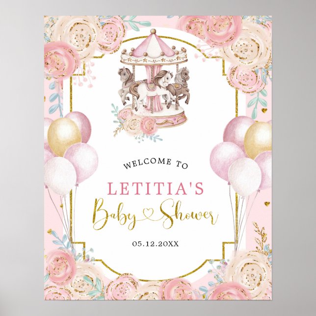 Affiche de bienvenue de carrousel magique rose et  (Devant)