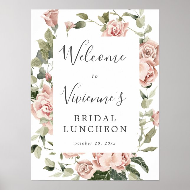 Affiche de bienvenue de déjeuner nuptiale rose Dus (Devant)