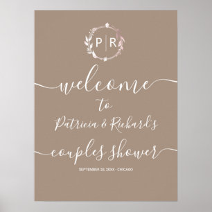Affiche de bienvenue de douche Monogram Couples