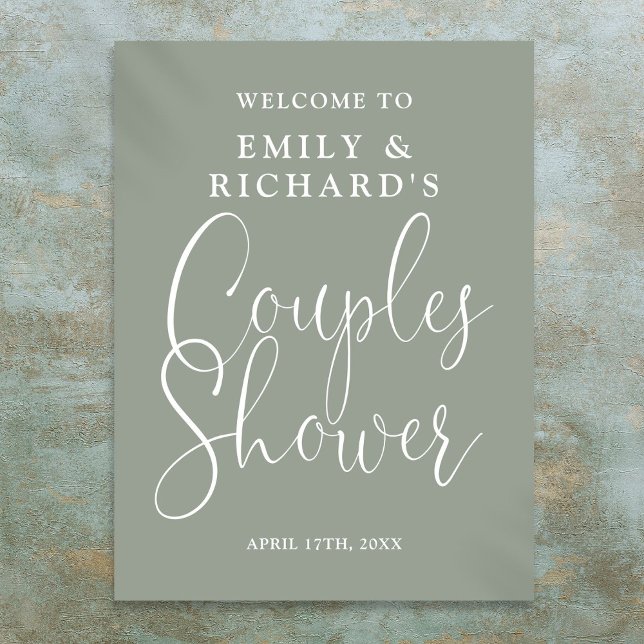 Affiche de bienvenue de douche Sage Green Couples (Sage Green Couples Shower Welcome Sign)