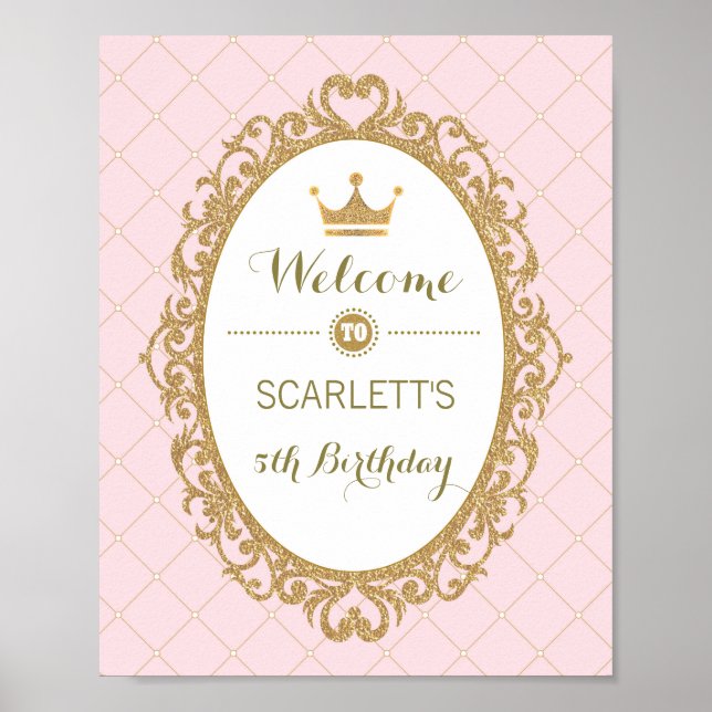 Affiche de bienvenue de fête d'anniversaire rose e (Devant)