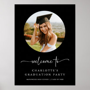 Affiche de bienvenue de graduation en noir script 