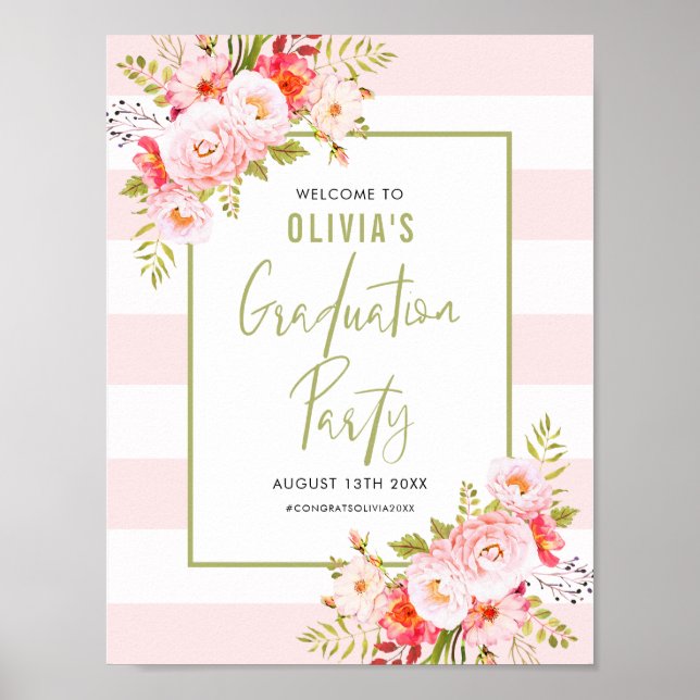 Affiche de bienvenue de graduation florale en rayu (Devant)