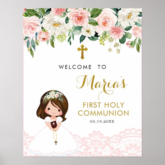 Affiche de bienvenue de la première communion fleu (Devant)