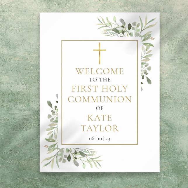 Affiche de bienvenue de la première sainte communi (Greenery First Holy Communion Welcome Sign)