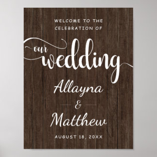 Affiche de bienvenue de l'Mariage Old Wood Rustic