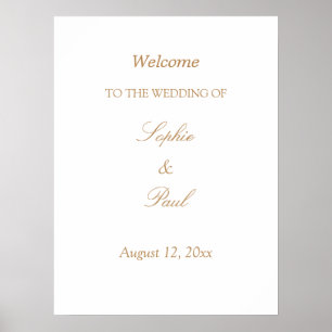 Affiche de bienvenue de mariage beige doré blanc