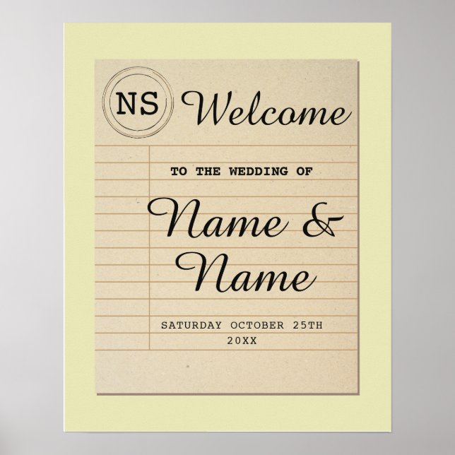 Affiche de bienvenue de mariage Bibliothèque Panne (Devant)