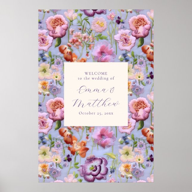 Affiche de bienvenue de mariage brodée grande viol (Devant)