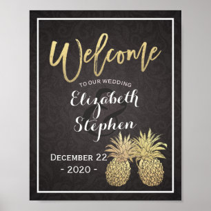 Affiche de bienvenue de mariage couple au ananas n