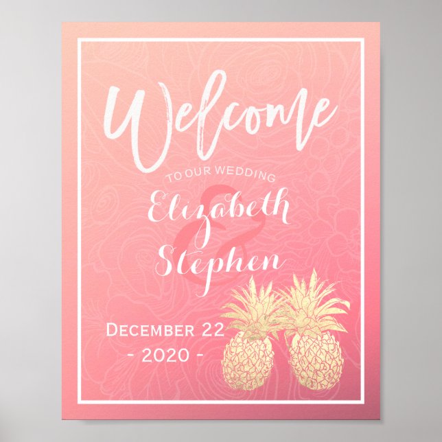 Affiche de bienvenue de mariage Couple de l'ananas (Devant)
