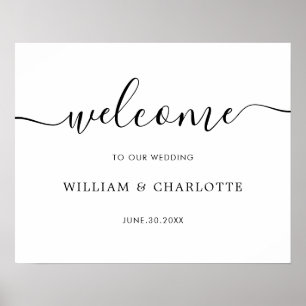 Affiche de bienvenue de Mariage de script élégant 