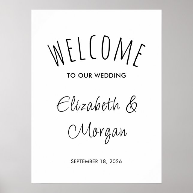 Affiche de bienvenue de mariage élégante de script (Devant)