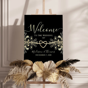 Affiche de bienvenue de mariage en or noir