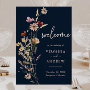 Affiche de bienvenue de mariage floral boho bleu m