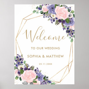 Affiche de bienvenue de Mariage floral de lavande 