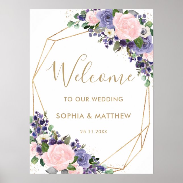 Affiche de bienvenue de Mariage floral de lavande  (Devant)