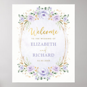 Affiche de bienvenue de mariage floral or élégant 