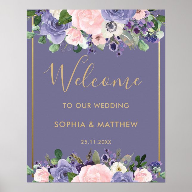 Affiche de bienvenue de Mariage floral violet de l (Devant)