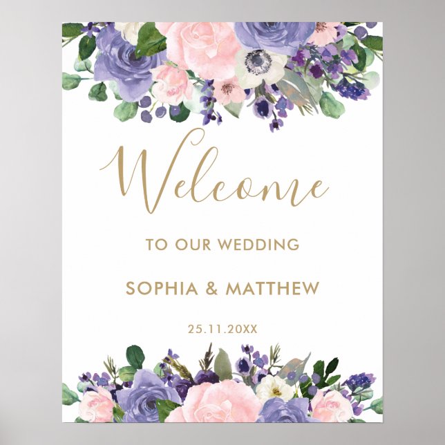 Affiche de bienvenue de Mariage floral violet de l (Devant)