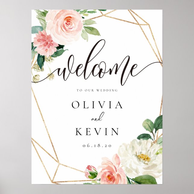 Affiche de bienvenue de Mariage flou géométrique (Devant)