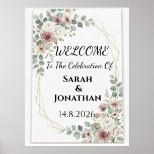 Affiche de bienvenue de mariage géométrique floral