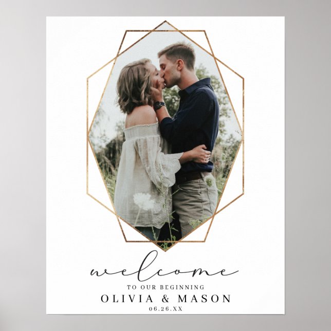 Affiche de bienvenue de Mariage géométrique or ave (Devant)