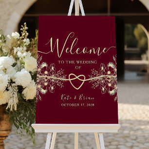 Affiche de bienvenue de mariage romantique en bord