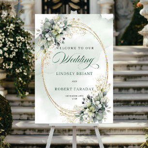 Affiche de bienvenue de mariage romantique verdure