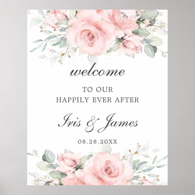 Affiche de bienvenue de Mariage rose rose rose rus (Devant)