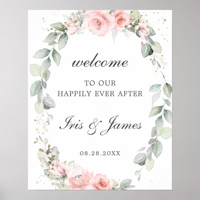 Affiche de bienvenue de Mariage rose rose rose rus (Devant)