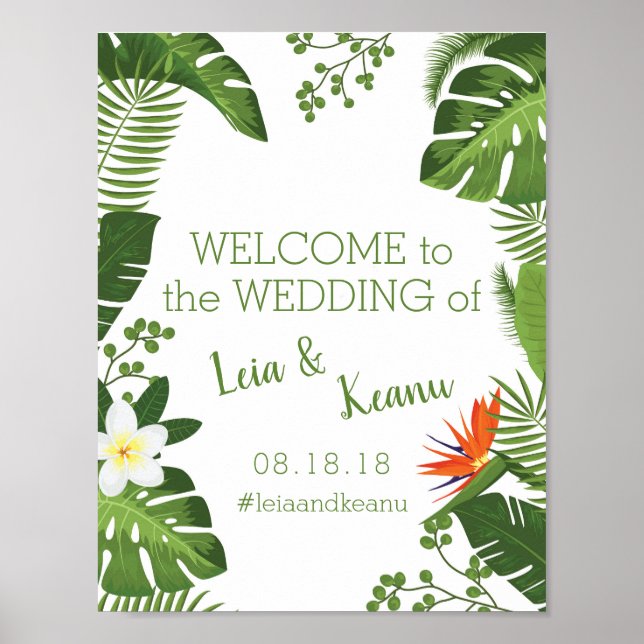 Affiche de bienvenue de mariage tropical Luau Hawa (Devant)