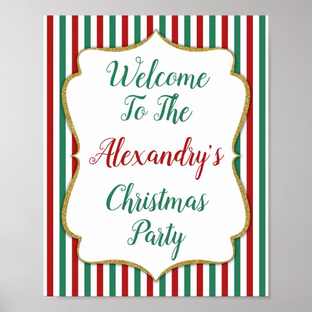 Affiche de bienvenue de Noël Vert Rouge Or (Devant)
