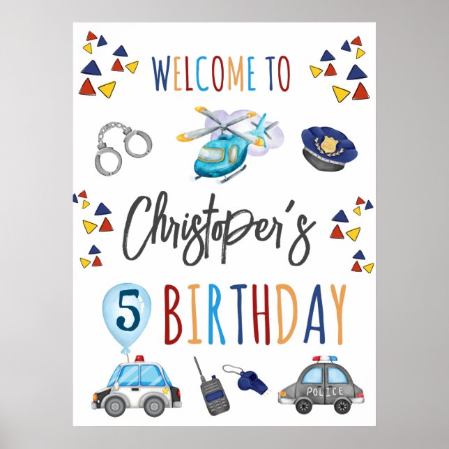 Affiche de bienvenue de police fête d'anniversaire (Devant)