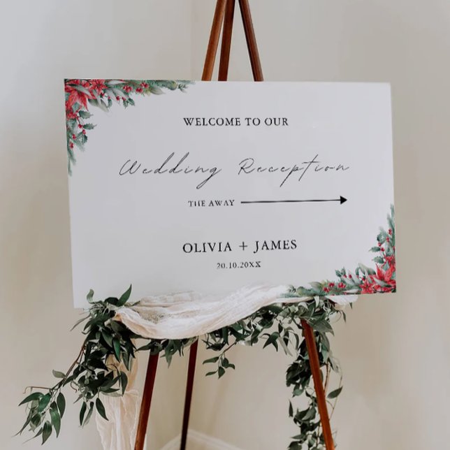 Affiche de bienvenue de réception de mariage de No (Christmas Wedding Reception Welcome Sign)