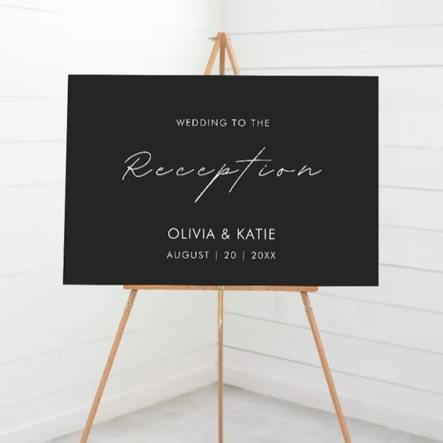 Affiche de bienvenue de réception de mariage noir (Black Wedding Reception Welcome Sign)