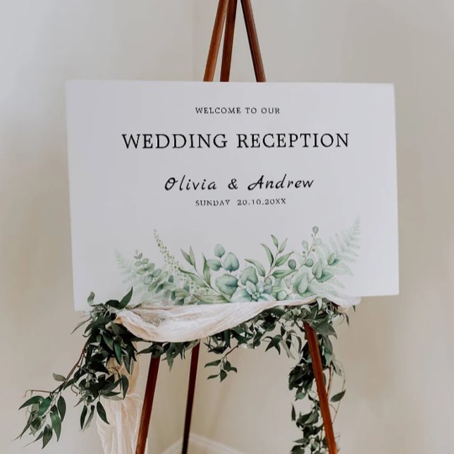 Affiche de bienvenue de réception de mariage verdo (Greenery Wedding Reception Welcome Sign)