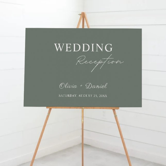 Affiche de bienvenue De Réception De Mariage Vert  (Sage Green Wedding Reception Welcome Sign)