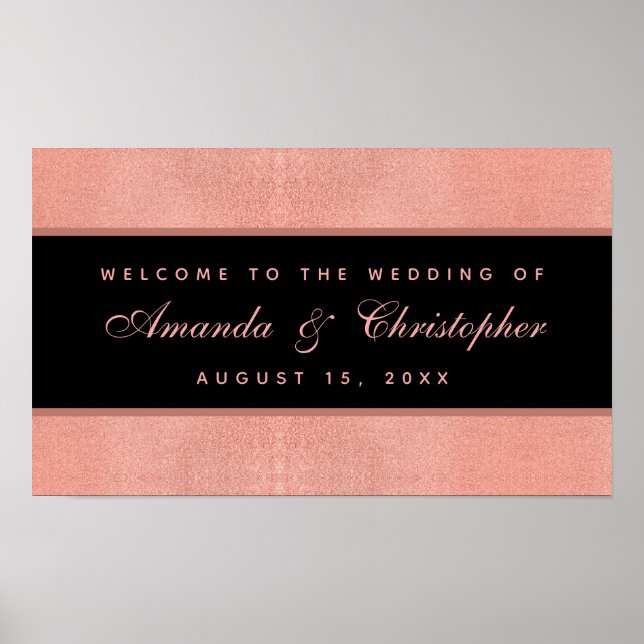 Affiche de bienvenue de script mariage Rose or noi (Devant)