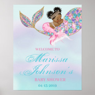 Affiche de bienvenue de sirène Baby shower afro-am