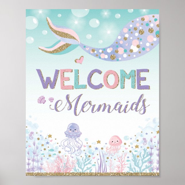 Affiche de bienvenue de sirène Décor d'anniversair (Devant)