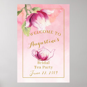 Affiche de bienvenue de thé de mariée rose pâle Ma