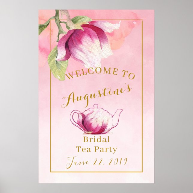 Affiche de bienvenue de thé de mariée rose pâle Ma (Devant)