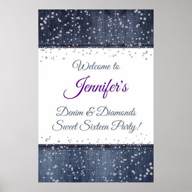 Affiche de bienvenue Denim et Silver Confetti (Devant)