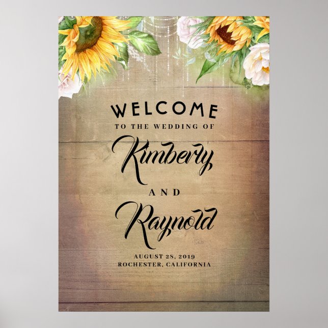 Affiche de bienvenue des tournesols et des roses b (Devant)