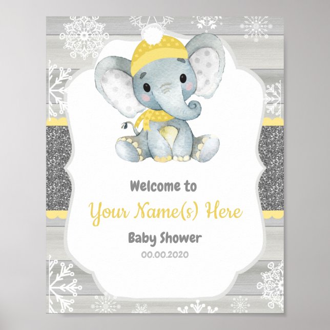 Affiche de bienvenue d'hiver de l'éléphant jaune (Devant)