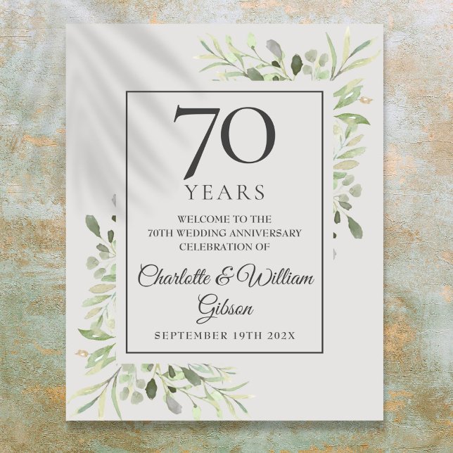 Affiche de bienvenue du 70e anniversaire du Mariag (Greenery 70th Wedding Anniversary Welcome Sign)